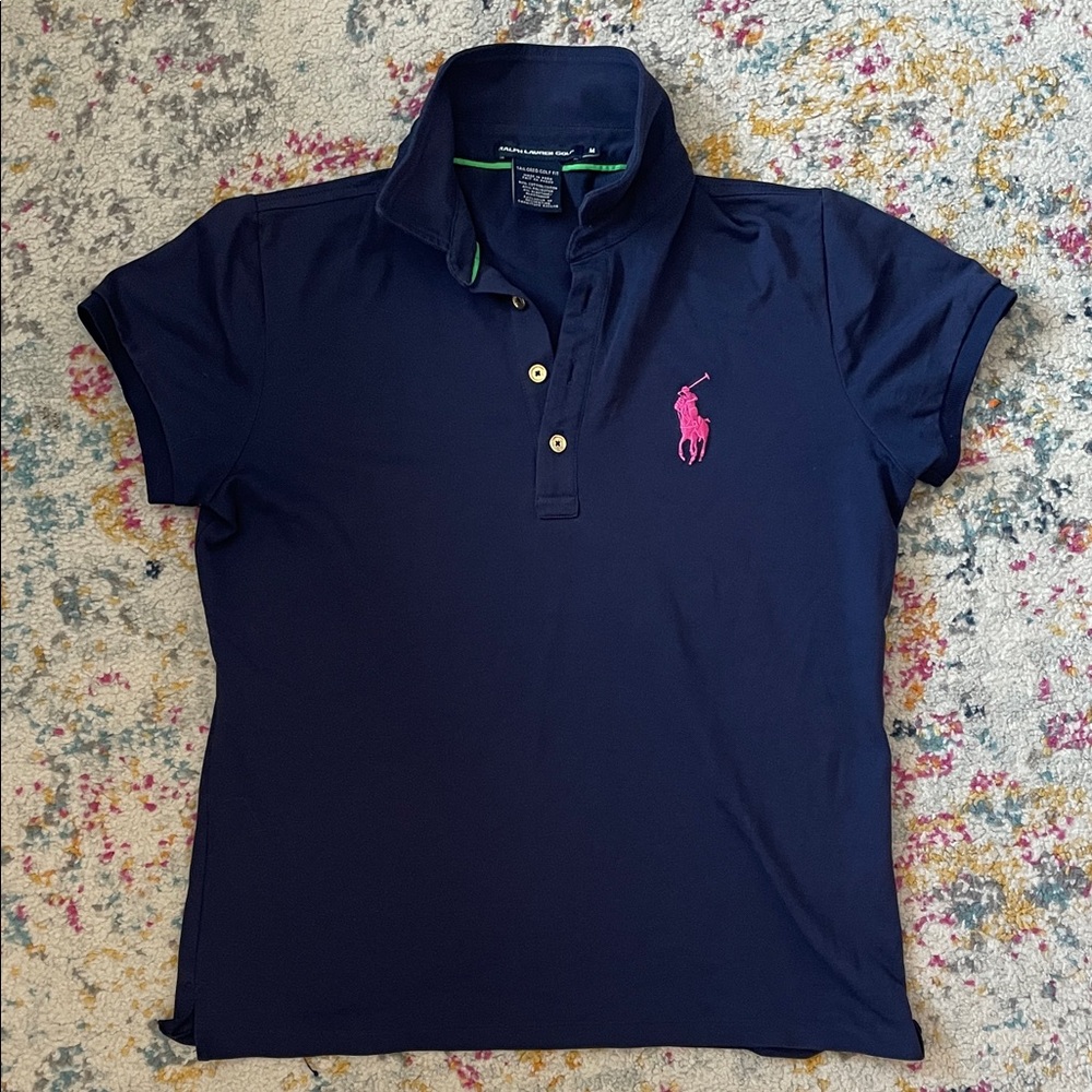 Ralph Lauren Navy Polo Shirt with Pink Logo